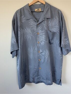 Vintage Silk Jamaica Jaxx Hawaiian Camp Shirt Blue Palm Print Men's XXL